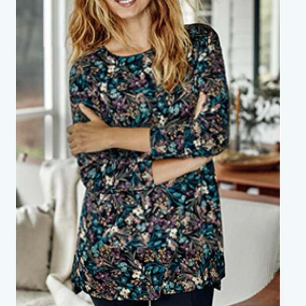J.Jill Simply Supima Crew Neck Floral Tunic Size L